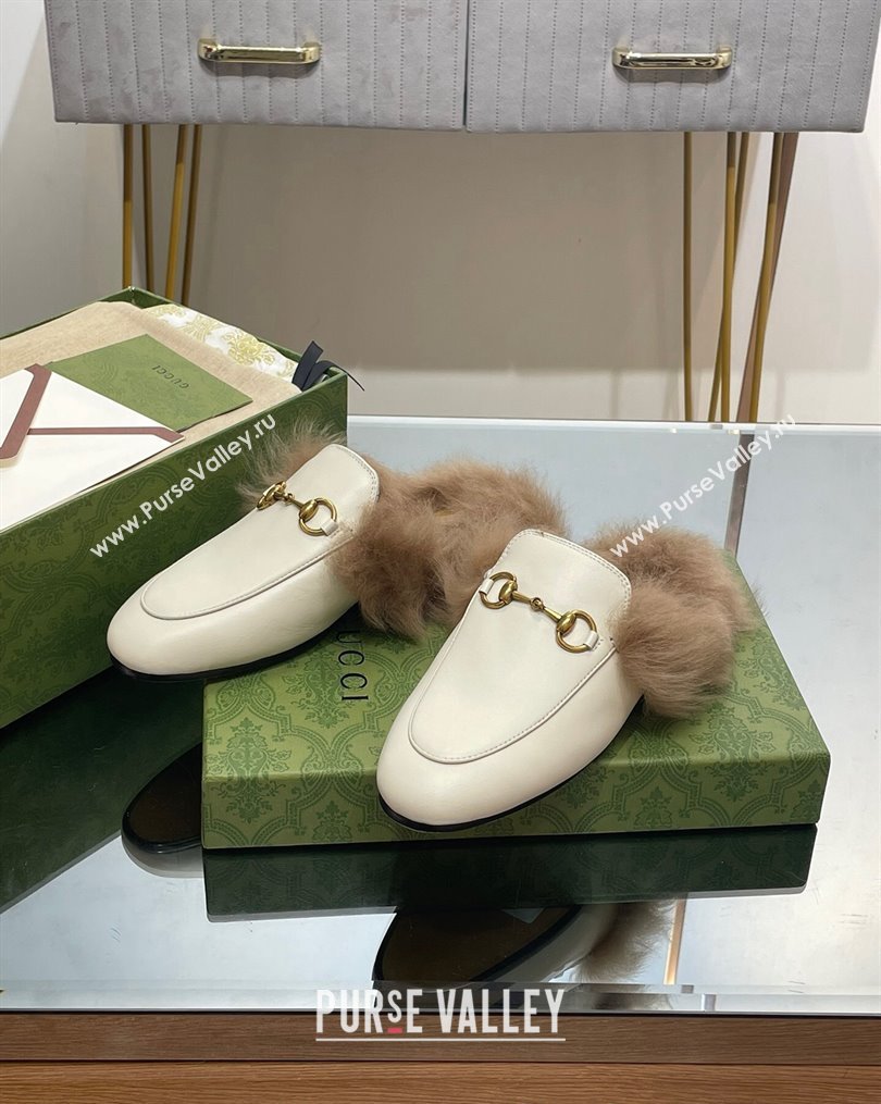 Gucci Leather and Wool Slippers with Horsebit White 2023 1024 (MD-231024032)