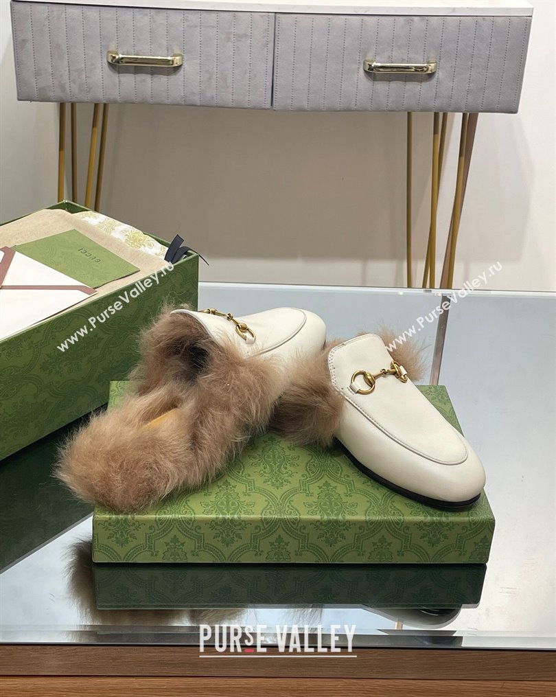 Gucci Leather and Wool Slippers with Horsebit White 2023 1024 (MD-231024032)