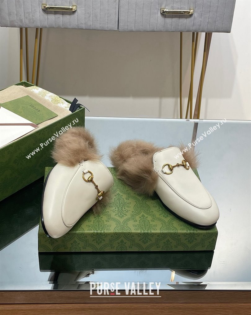 Gucci Leather and Wool Slippers with Horsebit White 2023 1024 (MD-231024032)