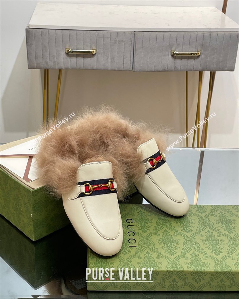 Gucci Leather and Wool Slippers with Horsebit and Web White 2023 (MD-231025004)