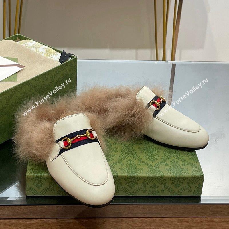 Gucci Leather and Wool Slippers with Horsebit and Web White 2023 (MD-231025004)