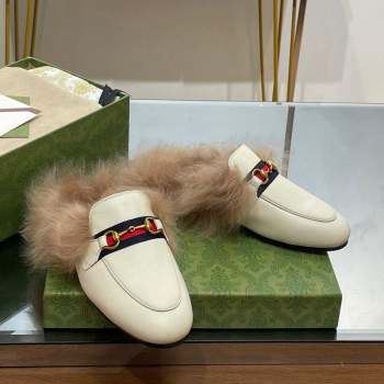 Gucci Leather and Wool Slippers with Horsebit and Web White 2023 (MD-231025004)