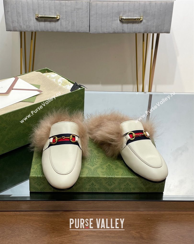 Gucci Leather and Wool Slippers with Horsebit and Web White 2023 (MD-231025004)