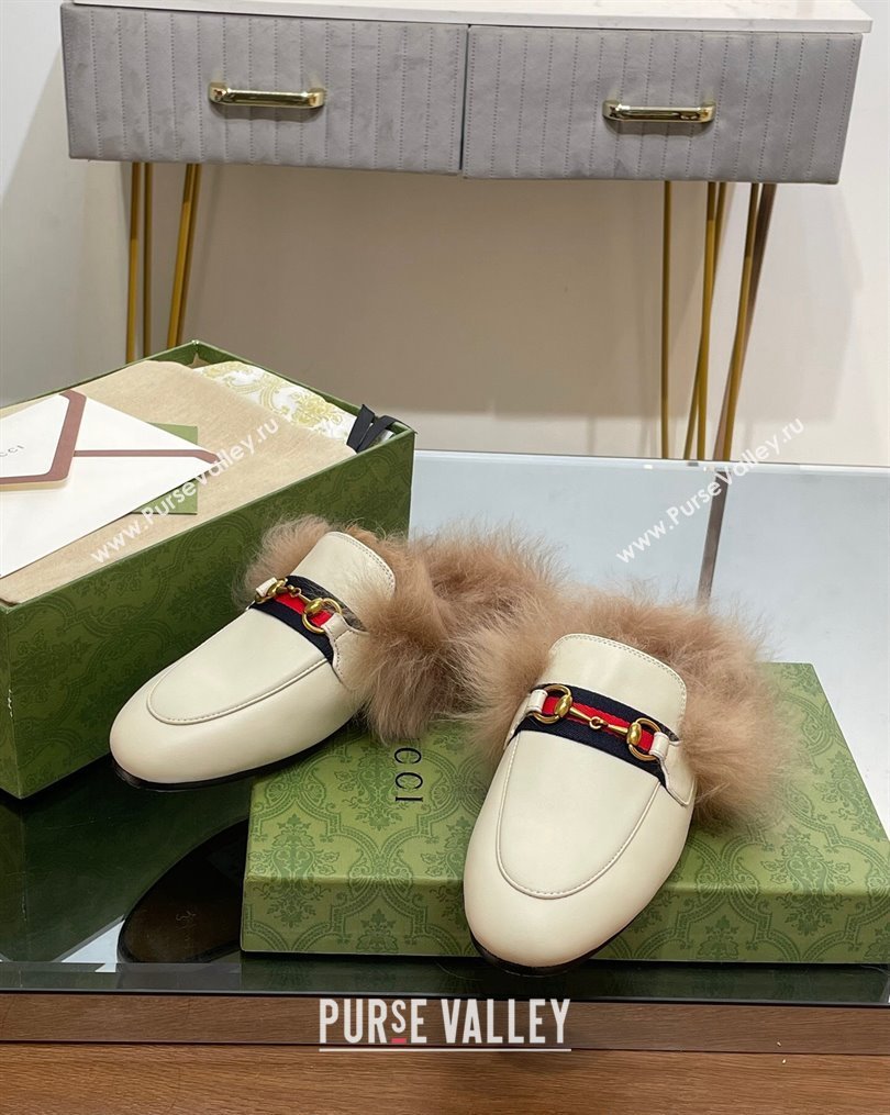 Gucci Leather and Wool Slippers with Horsebit and Web White 2023 (MD-231025004)