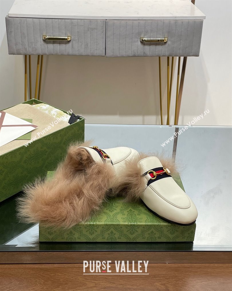 Gucci Leather and Wool Slippers with Horsebit and Web White 2023 (MD-231025004)