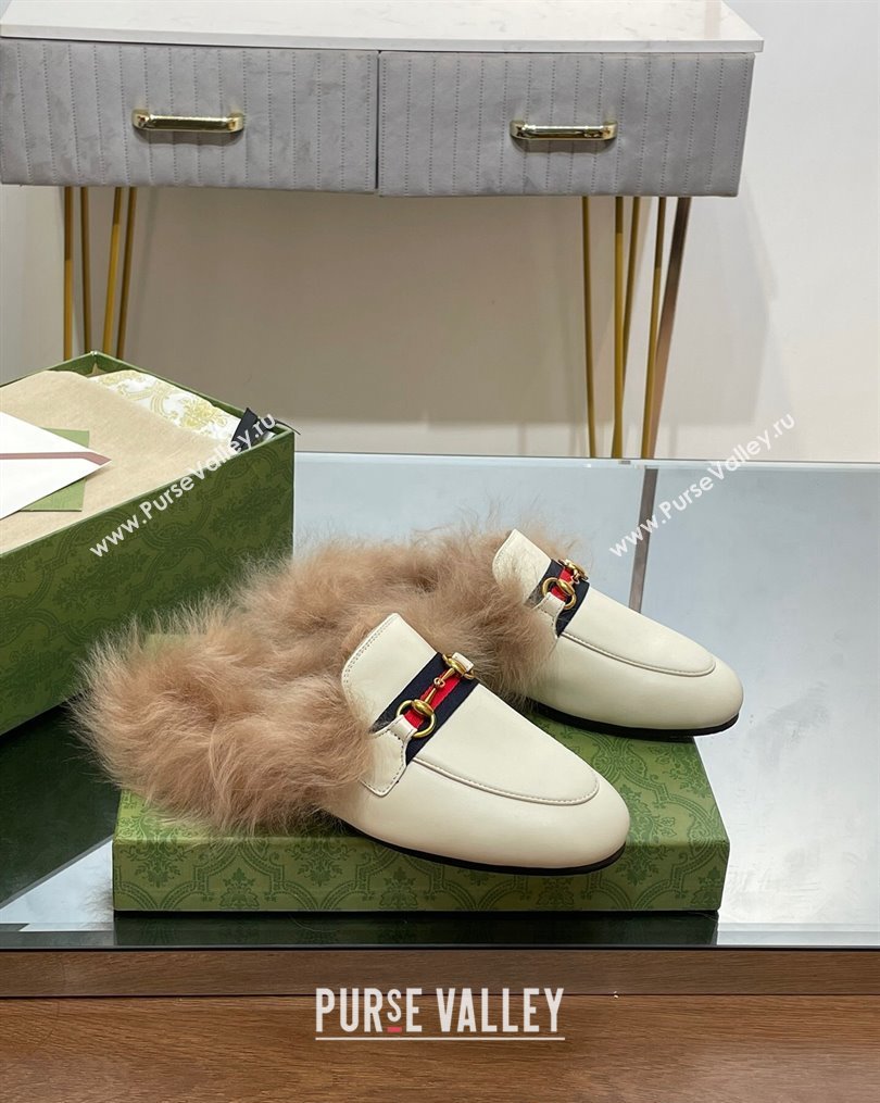 Gucci Leather and Wool Slippers with Horsebit and Web White 2023 (MD-231025004)