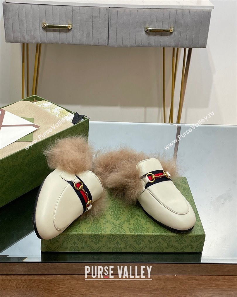 Gucci Leather and Wool Slippers with Horsebit and Web White 2023 (MD-231025004)