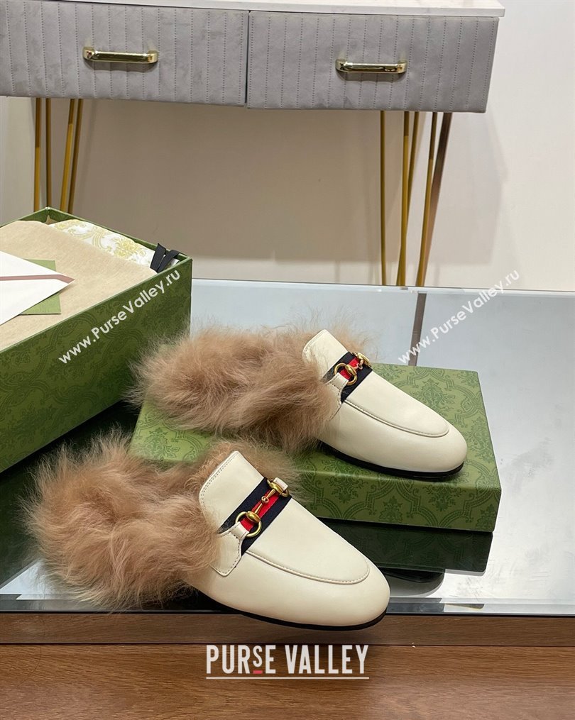 Gucci Leather and Wool Slippers with Horsebit and Web White 2023 (MD-231025004)