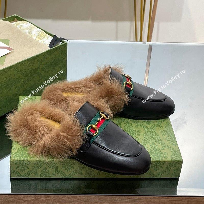 Gucci Leather and Wool Slippers with Horsebit and Web Black 2023 (MD-231025005)