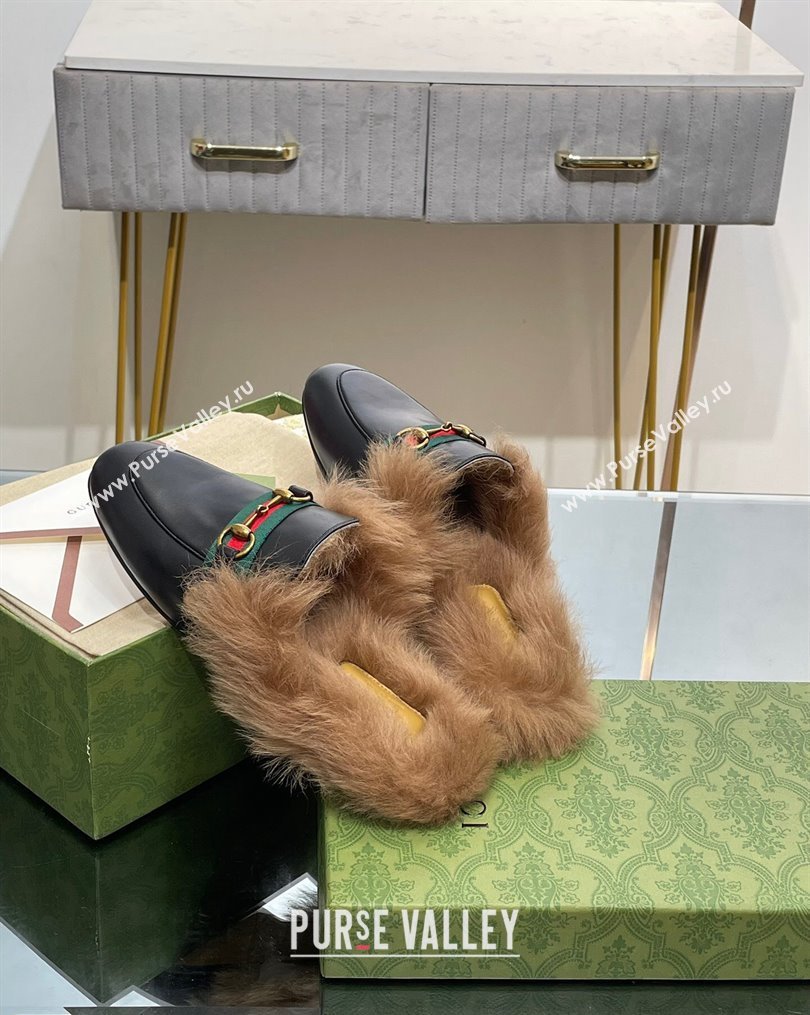 Gucci Leather and Wool Slippers with Horsebit and Web Black 2023 (MD-231025005)