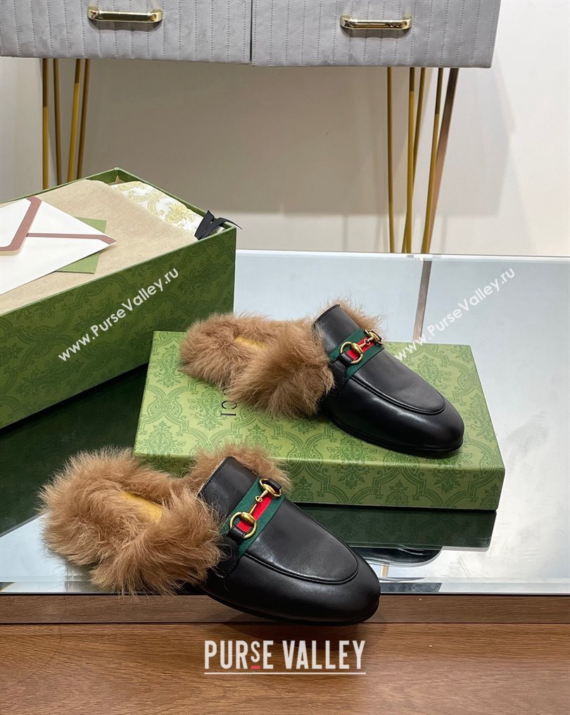 Gucci Leather and Wool Slippers with Horsebit and Web Black 2023 (MD-231025005)