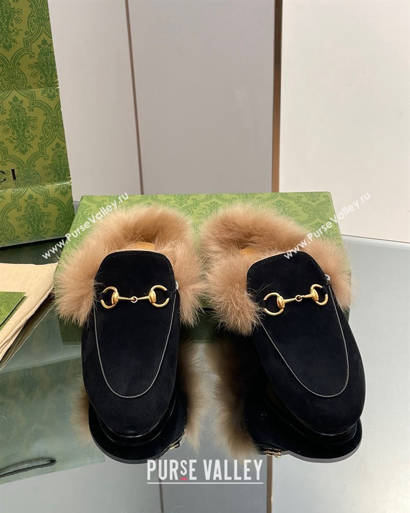 Gucci Suede and Wool Slippers with Horsebit Black 2023 1025 (MD-231025006)