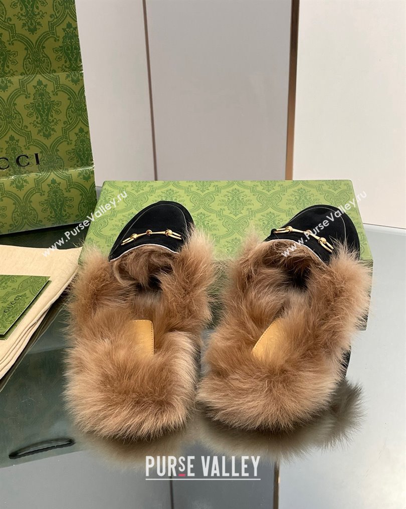 Gucci Suede and Wool Slippers with Horsebit Black 2023 1025 (MD-231025006)