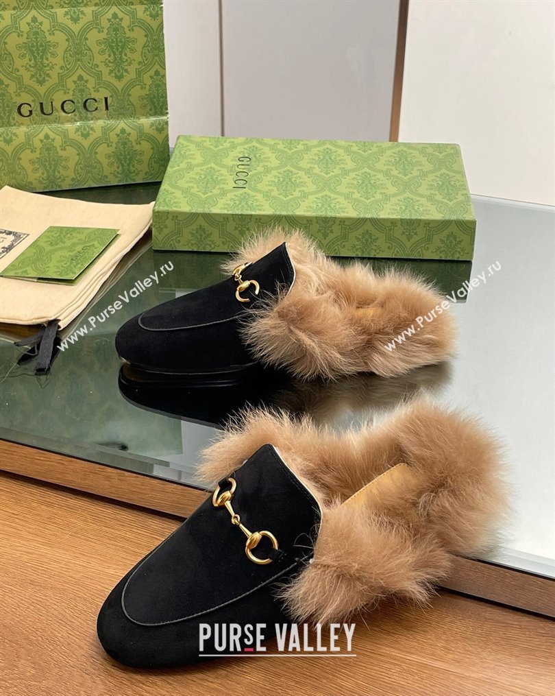 Gucci Suede and Wool Slippers with Horsebit Black 2023 1025 (MD-231025006)