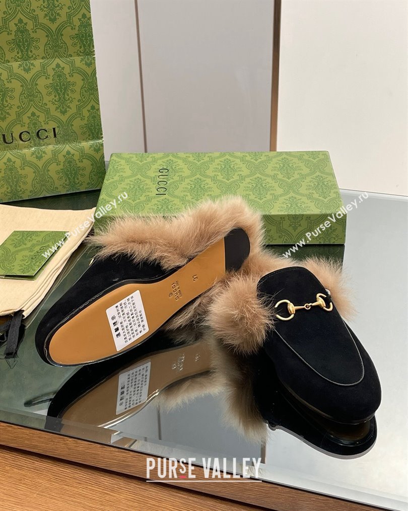 Gucci Suede and Wool Slippers with Horsebit Black 2023 1025 (MD-231025006)