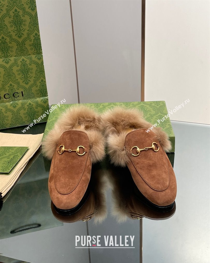 Gucci Suede and Wool Slippers with Horsebit Brown 2023 1025 (MD-231025008)