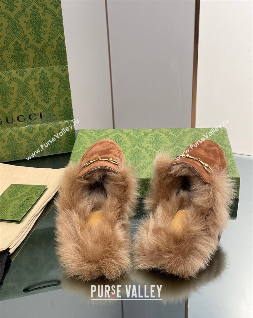 Gucci Suede and Wool Slippers with Horsebit Brown 2023 1025 (MD-231025008)