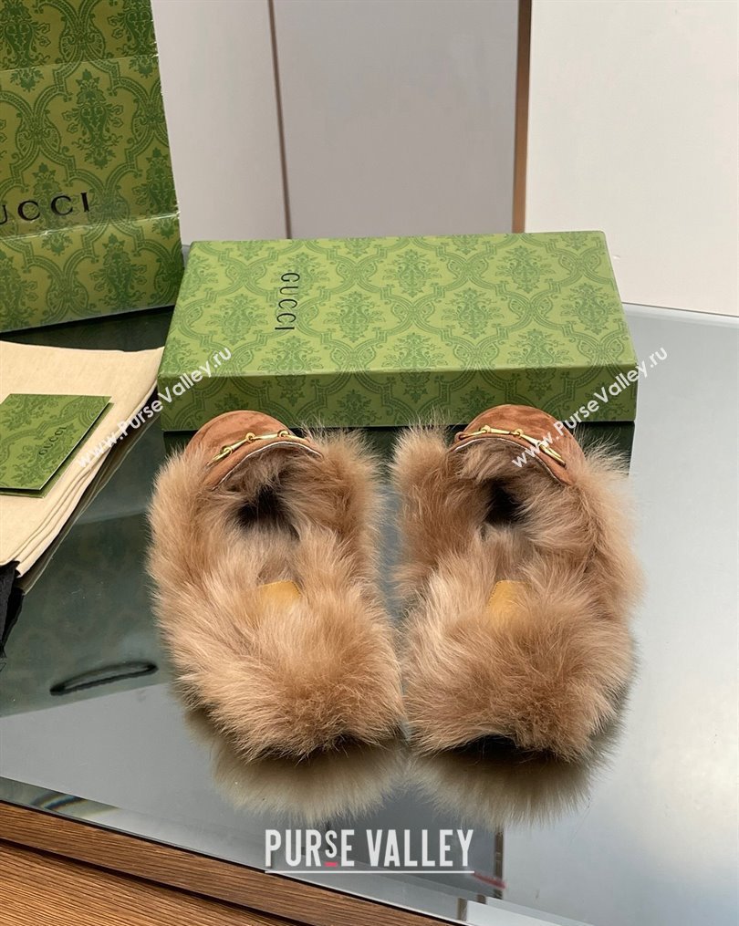 Gucci Suede and Wool Slippers with Horsebit Brown 2023 1025 (MD-231025008)