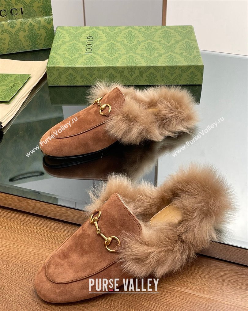 Gucci Suede and Wool Slippers with Horsebit Brown 2023 1025 (MD-231025008)