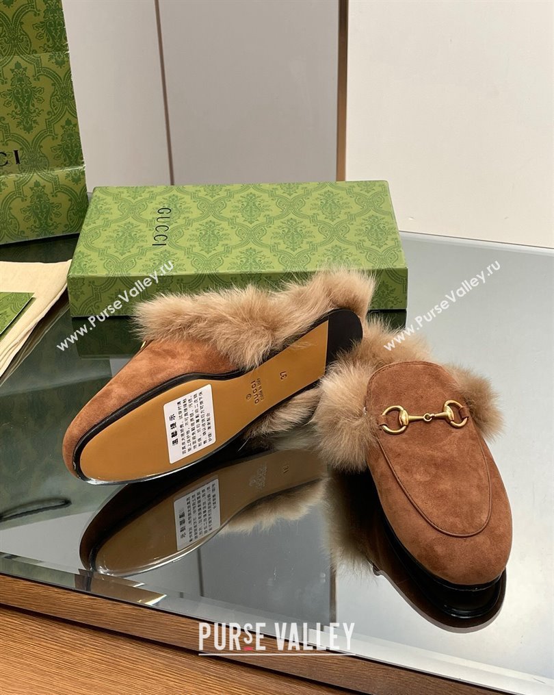 Gucci Suede and Wool Slippers with Horsebit Brown 2023 1025 (MD-231025008)