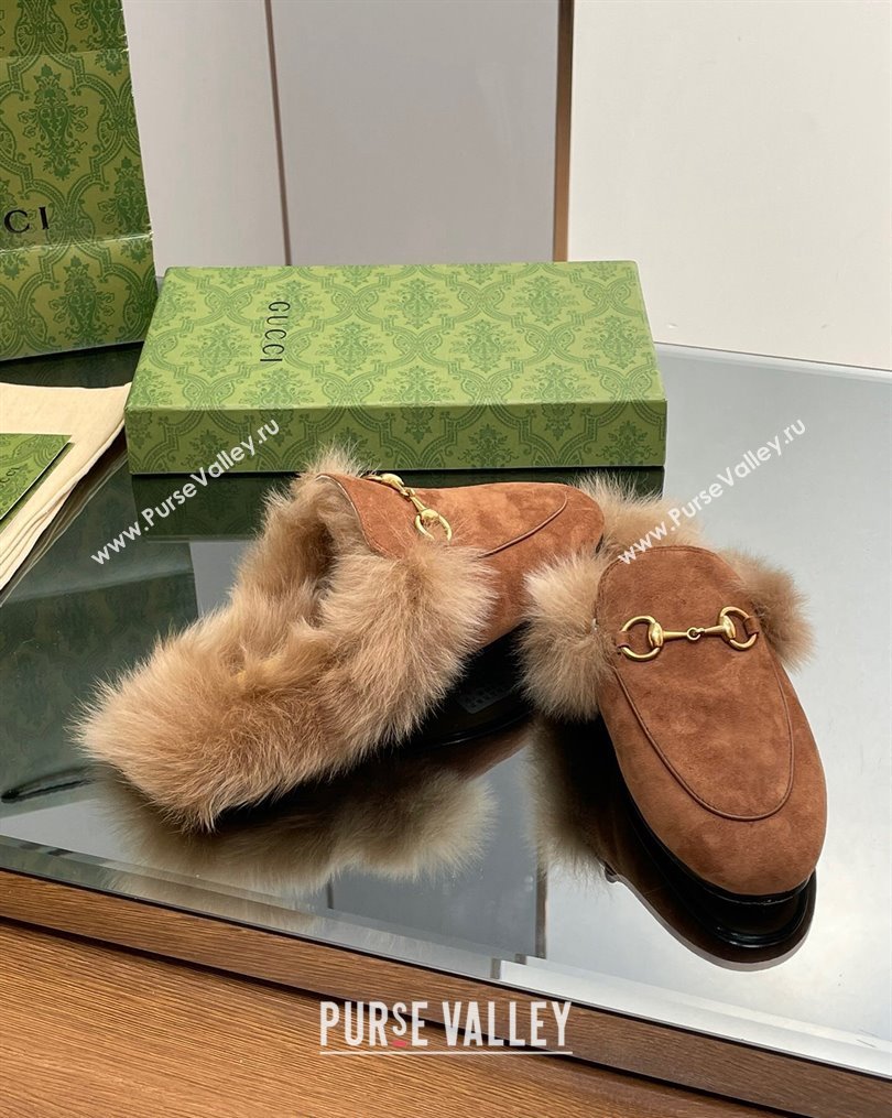 Gucci Suede and Wool Slippers with Horsebit Brown 2023 1025 (MD-231025008)