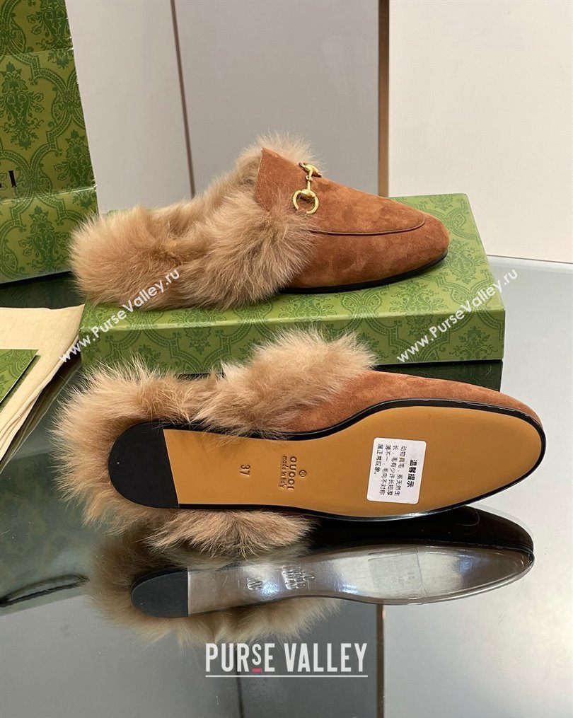 Gucci Suede and Wool Slippers with Horsebit Brown 2023 1025 (MD-231025008)