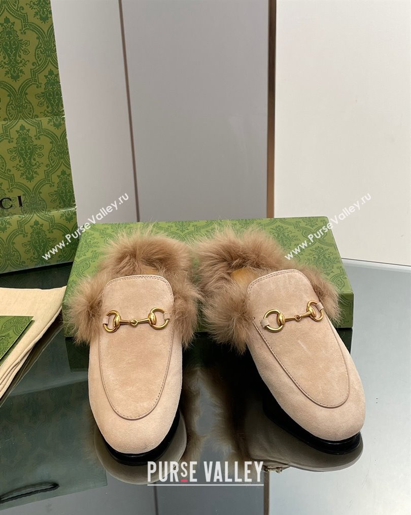 Gucci Suede and Wool Slippers with Horsebit Beige 2023 1025 (MD-231025009)