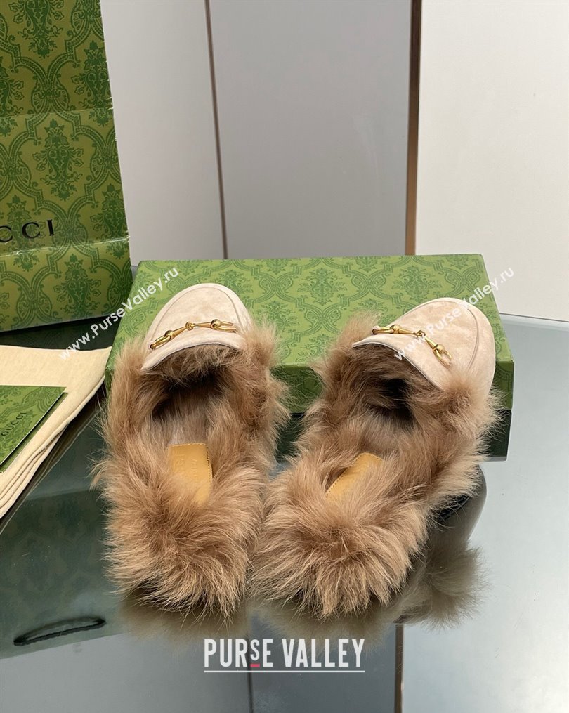 Gucci Suede and Wool Slippers with Horsebit Beige 2023 1025 (MD-231025009)