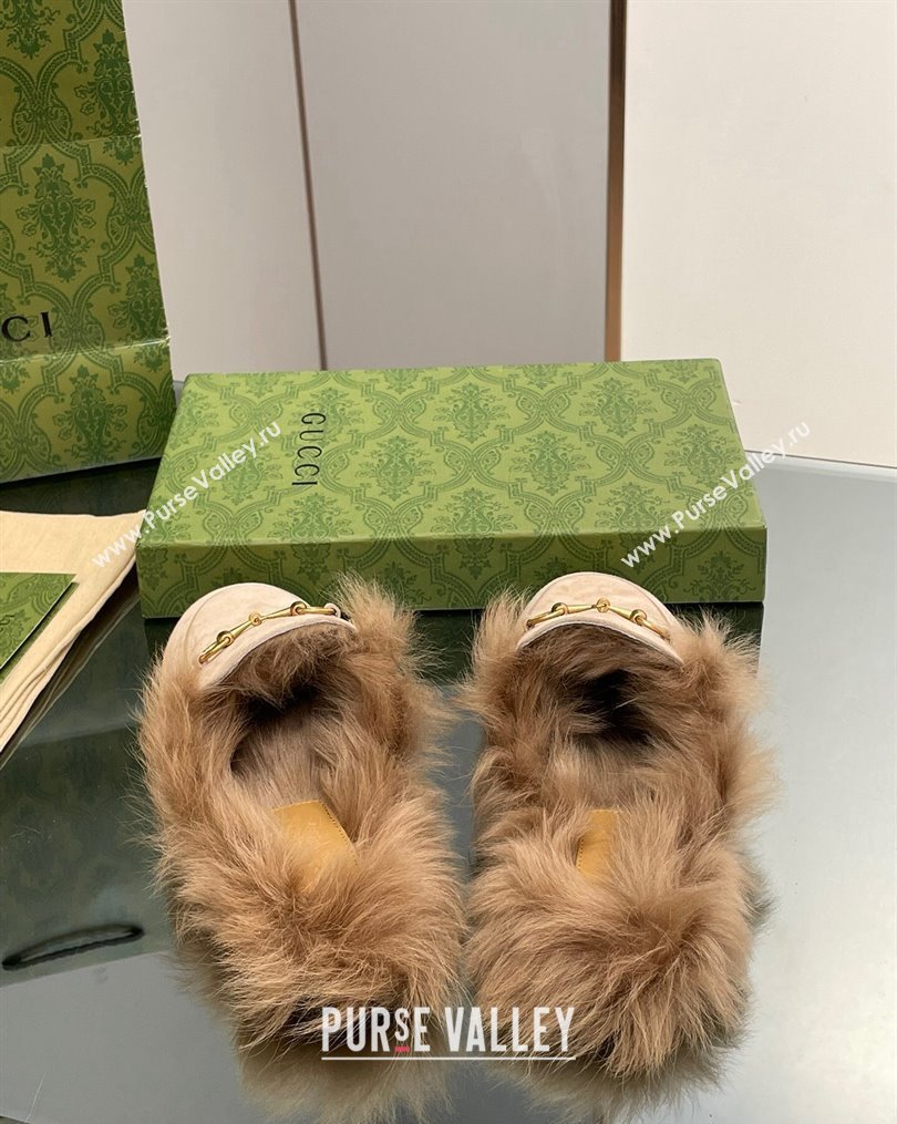 Gucci Suede and Wool Slippers with Horsebit Beige 2023 1025 (MD-231025009)