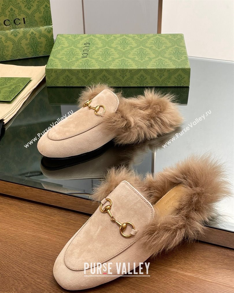 Gucci Suede and Wool Slippers with Horsebit Beige 2023 1025 (MD-231025009)