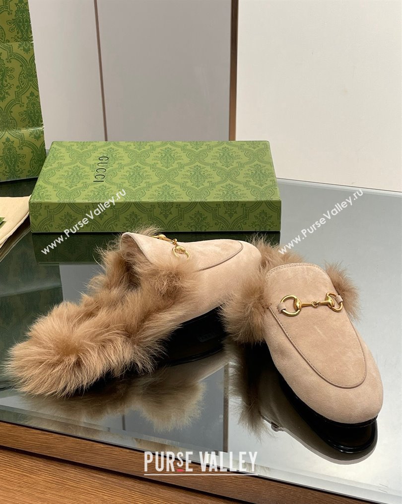 Gucci Suede and Wool Slippers with Horsebit Beige 2023 1025 (MD-231025009)