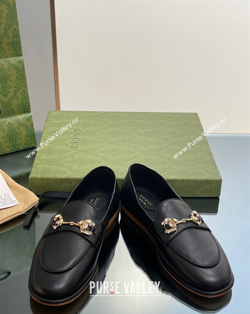 Gucci Horsebit Flat Loafers with Crystals in Leather Black 2023 ‎759780 (MD-231025019)