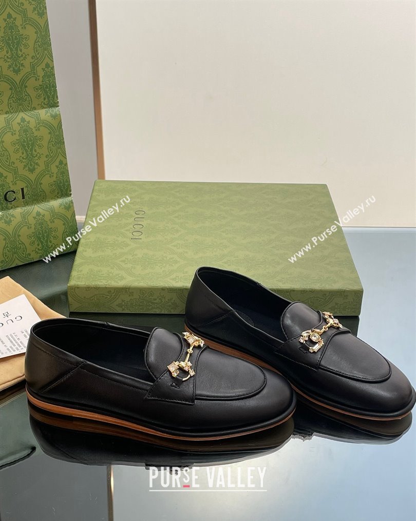 Gucci Horsebit Flat Loafers with Crystals in Leather Black 2023 ‎759780 (MD-231025019)