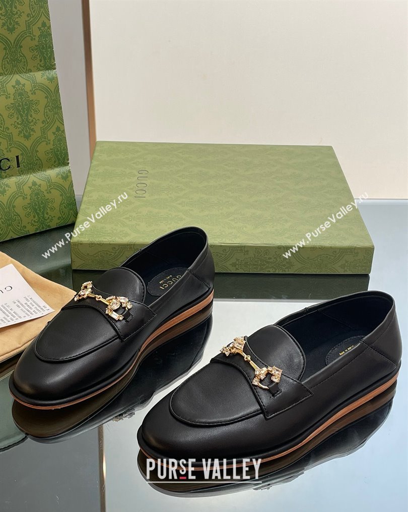 Gucci Horsebit Flat Loafers with Crystals in Leather Black 2023 ‎759780 (MD-231025019)