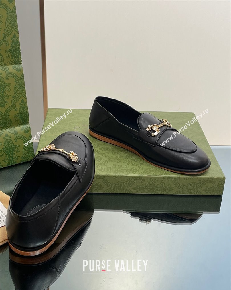 Gucci Horsebit Flat Loafers with Crystals in Leather Black 2023 ‎759780 (MD-231025019)