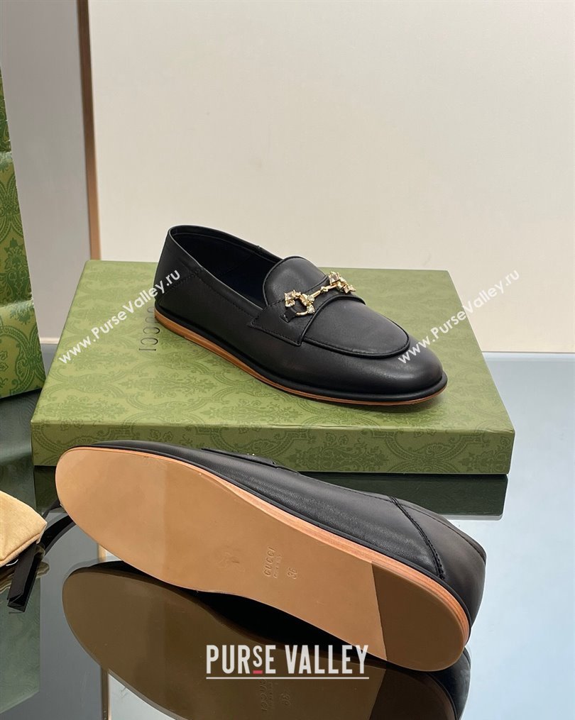 Gucci Horsebit Flat Loafers with Crystals in Leather Black 2023 ‎759780 (MD-231025019)