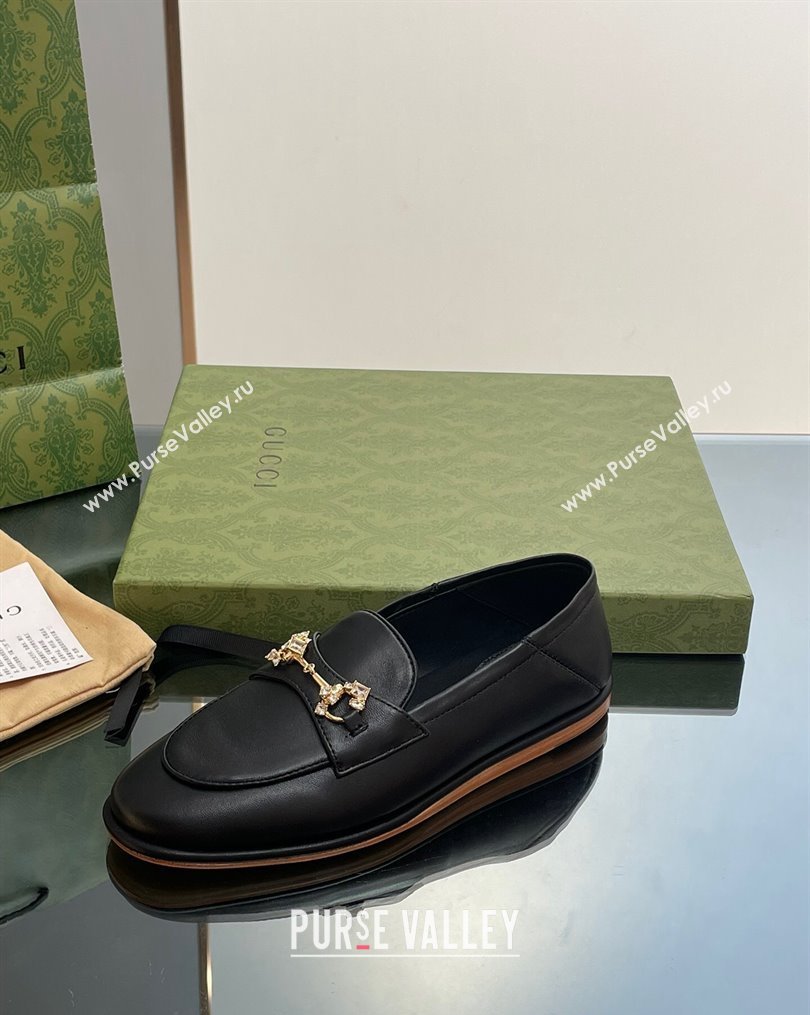 Gucci Horsebit Flat Loafers with Crystals in Leather Black 2023 ‎759780 (MD-231025019)