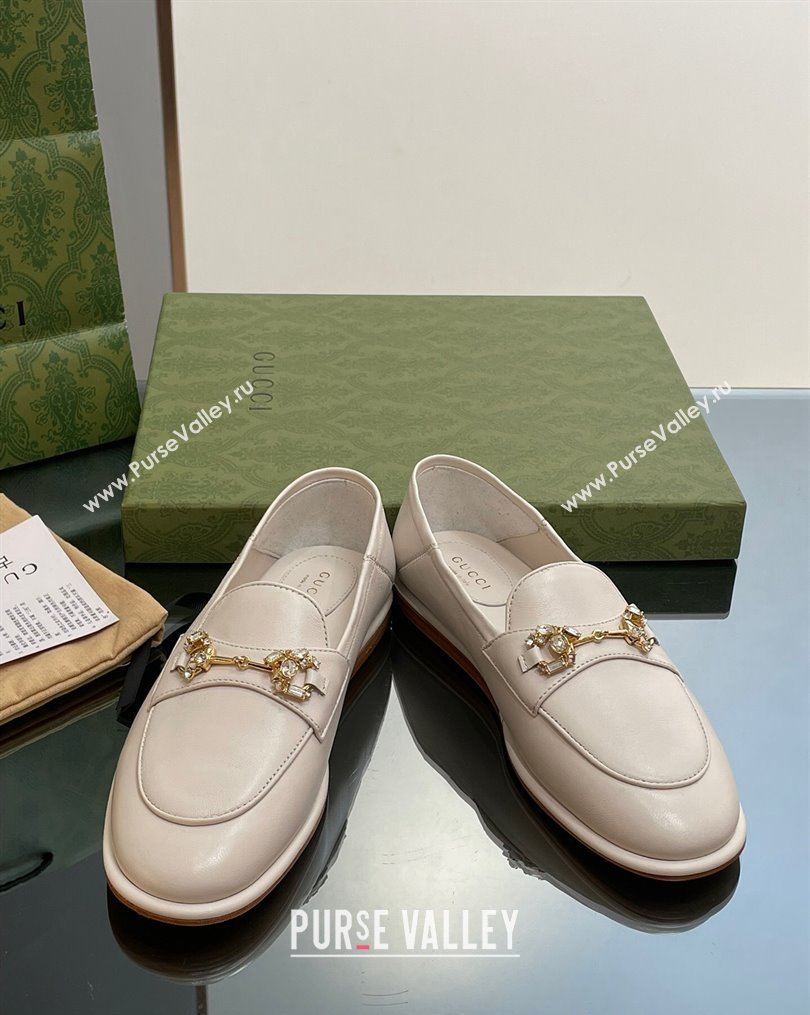 Gucci Horsebit Flat Loafers with Crystals in Leather White 2023 ‎759780 (MD-231025020)