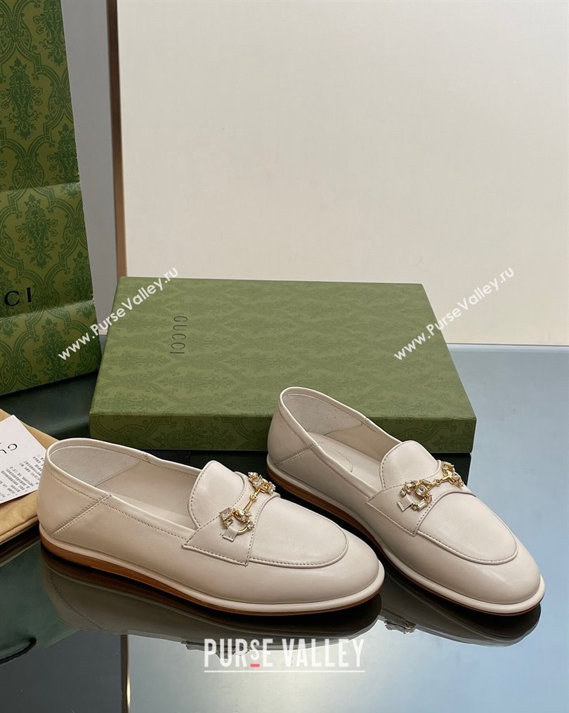 Gucci Horsebit Flat Loafers with Crystals in Leather White 2023 ‎759780 (MD-231025020)