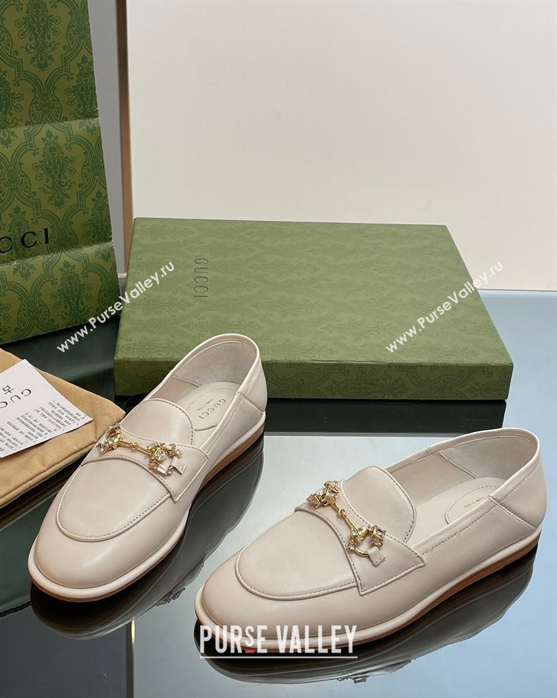 Gucci Horsebit Flat Loafers with Crystals in Leather White 2023 ‎759780 (MD-231025020)