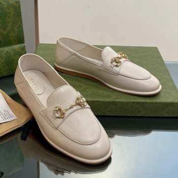 Gucci Horsebit Flat Loafers with Crystals in Leather White 2023 ‎759780 (MD-231025020)