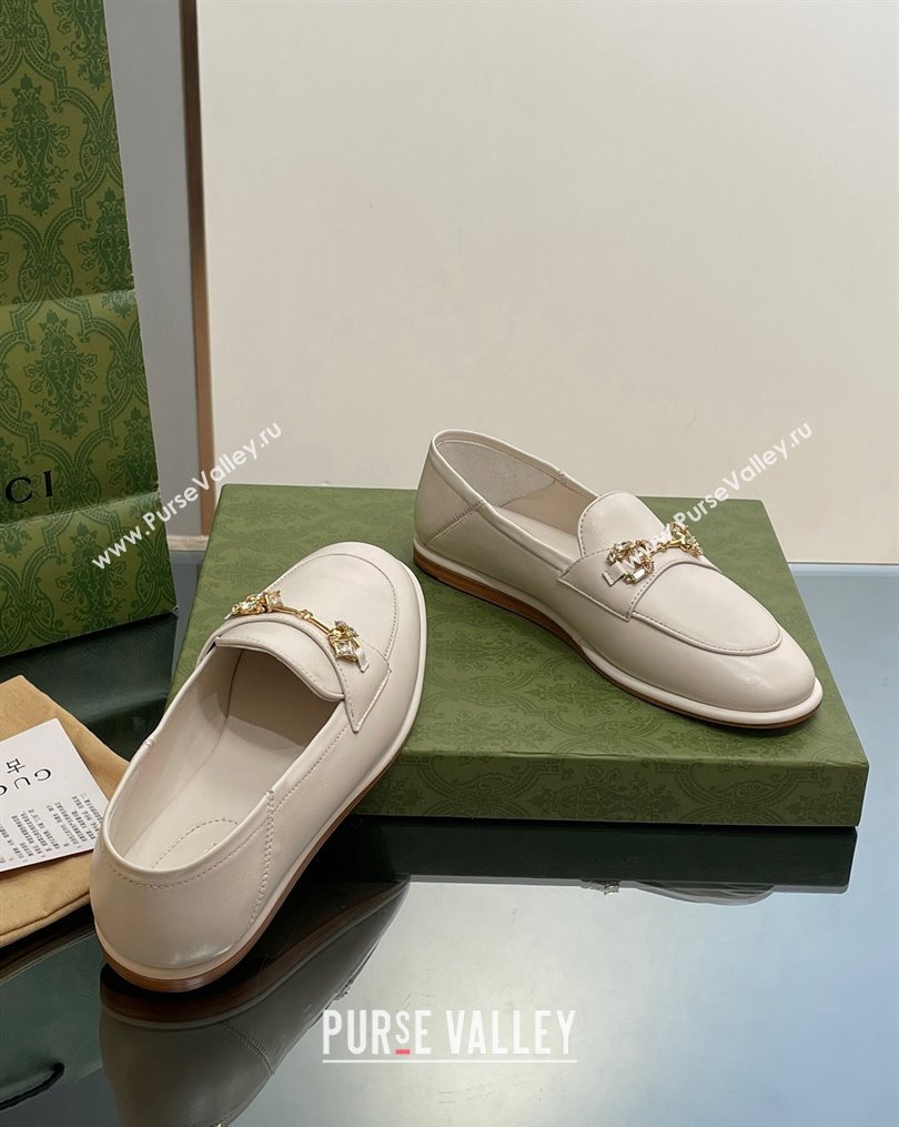 Gucci Horsebit Flat Loafers with Crystals in Leather White 2023 ‎759780 (MD-231025020)