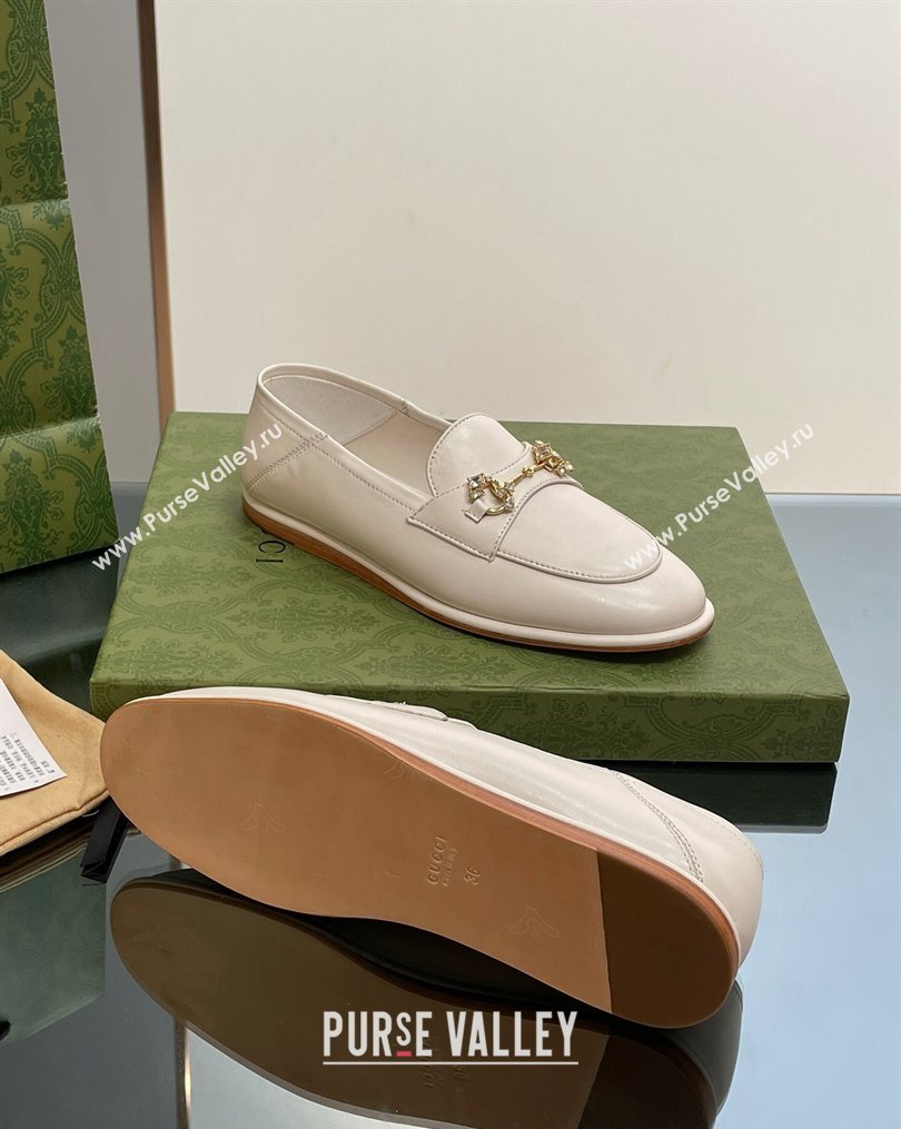 Gucci Horsebit Flat Loafers with Crystals in Leather White 2023 ‎759780 (MD-231025020)