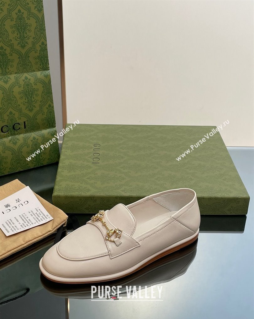 Gucci Horsebit Flat Loafers with Crystals in Leather White 2023 ‎759780 (MD-231025020)