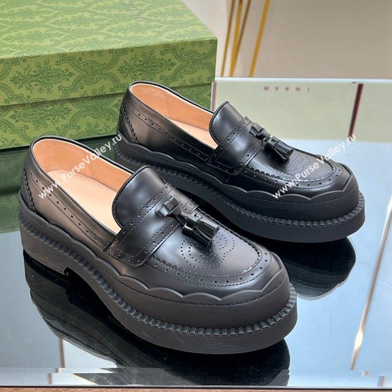 Gucci Leather Loafers with Tassel and Wave Trim Black 2 2023 1025 (MD-231025022)