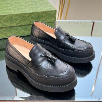 Gucci Leather Loafers with Tassel and Wave Trim Black 2 2023 1025 (MD-231025022)