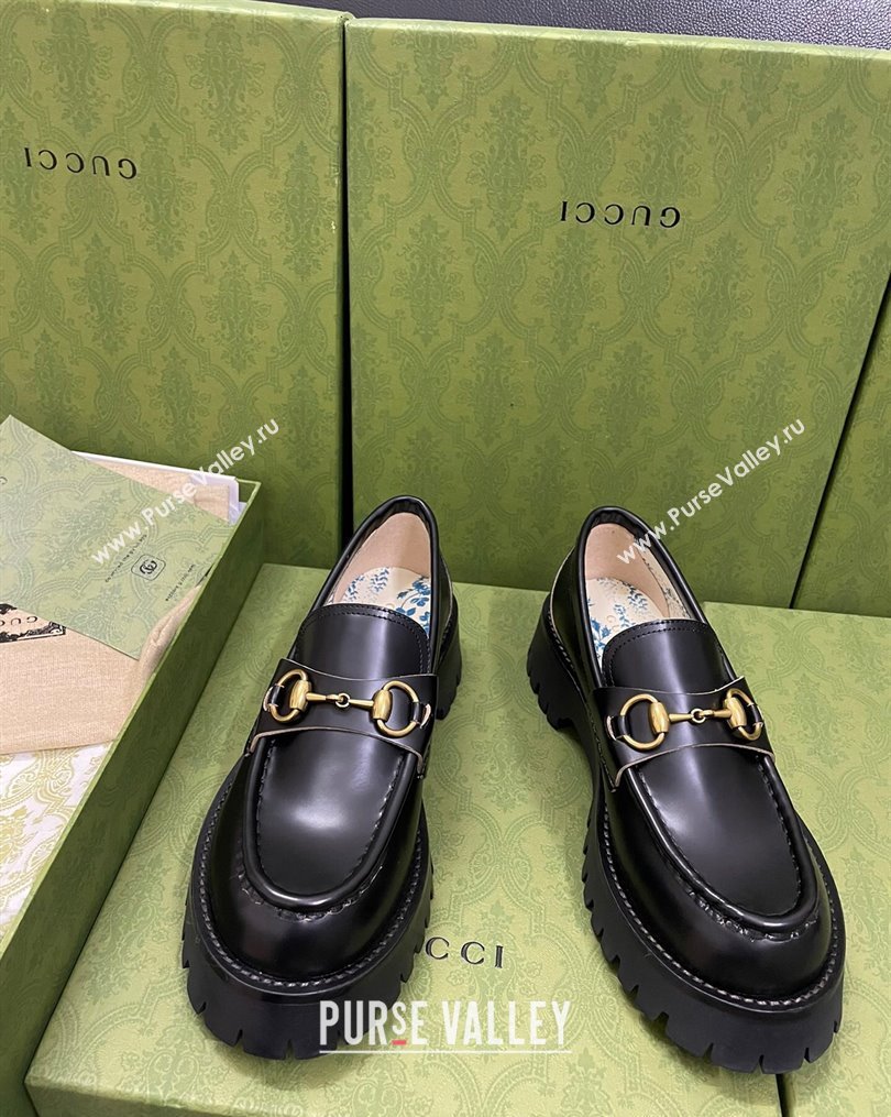 Gucci Leather Platform Loafers 4.5cm with Bee Black 2023 1025 (MD-231025023)