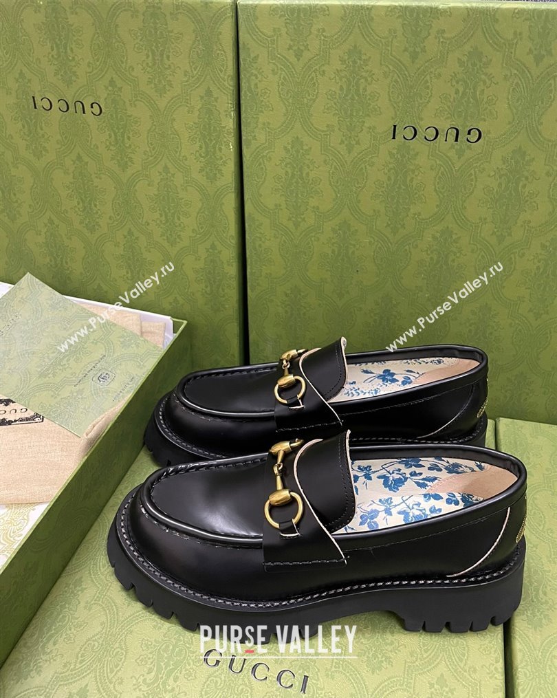 Gucci Leather Platform Loafers 4.5cm with Bee Black 2023 1025 (MD-231025023)