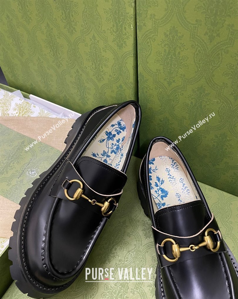 Gucci Leather Platform Loafers 4.5cm with Bee Black 2023 1025 (MD-231025023)