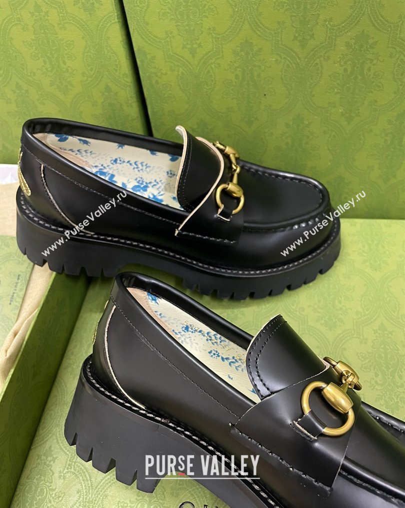 Gucci Leather Platform Loafers 4.5cm with Bee Black 2023 1025 (MD-231025023)